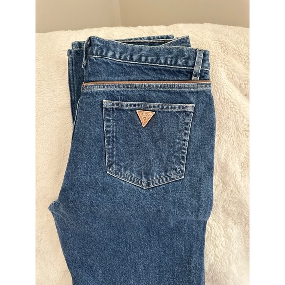 Vtg Guess USA Jeans Mens Size 34 x 33 Cotton w/ Leather Trim Piping - Picture 13 of 16